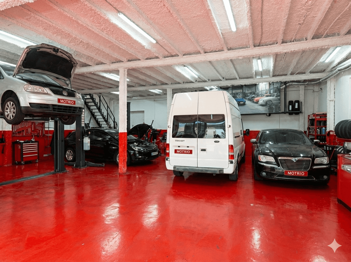 Interior del taller con elevadores